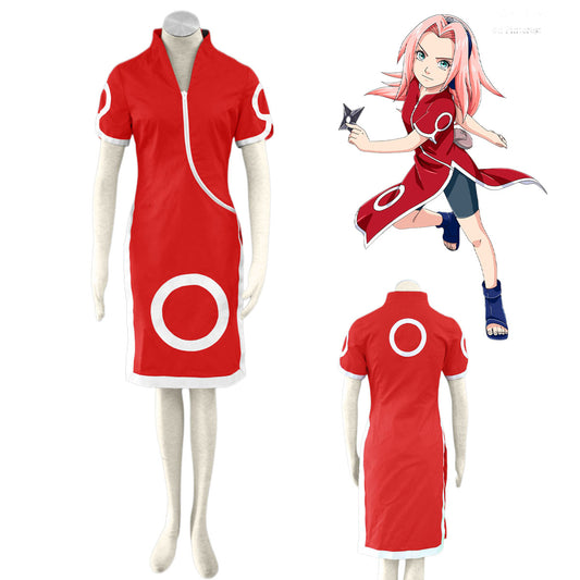 Anime Naruto Costume Sakura Cosplay Dress Set for Women and Kids
