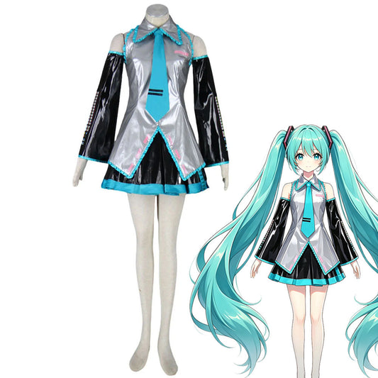 Virtual Diva Pop Star Cyber 39 Cosplay Silver Dress Kit with Accessories for Women Kids
