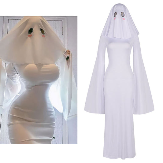 White Mrs. Apricot Cosplay Ghost girl Halloween Costume