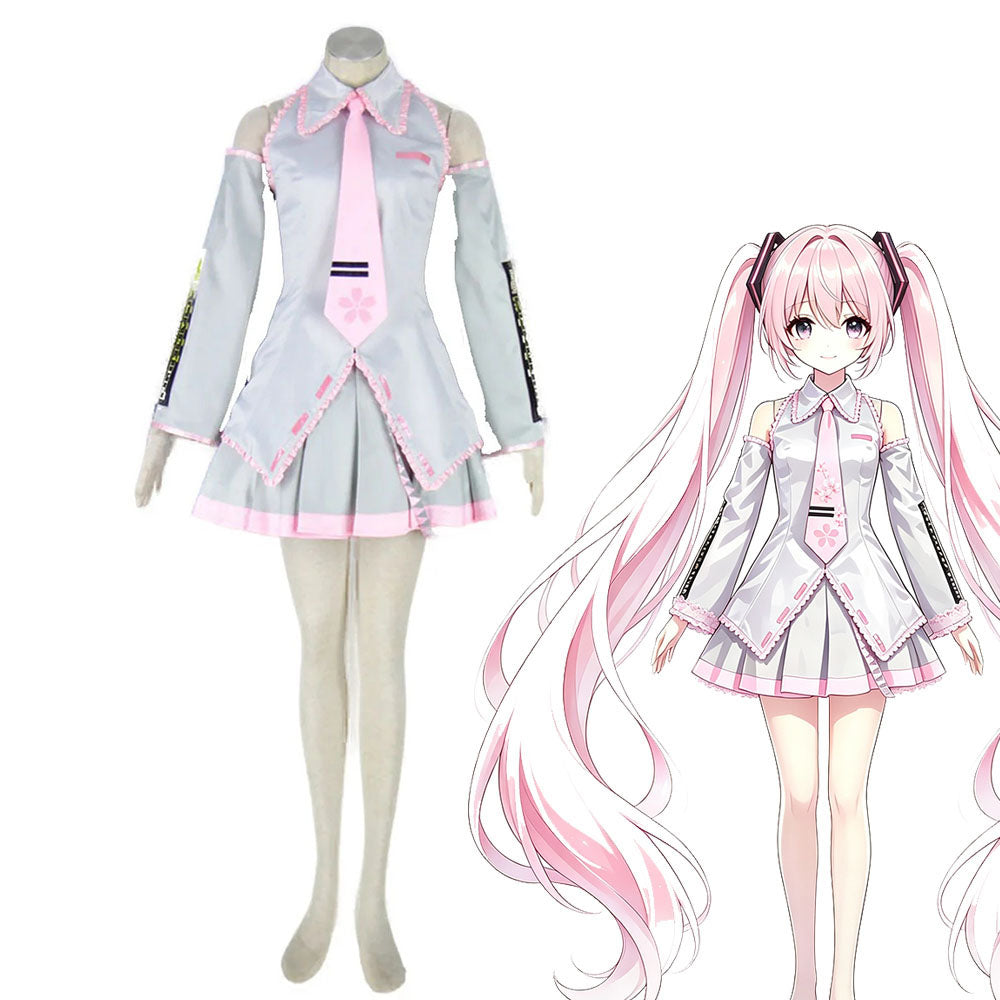 Virtual Singer Spring Sakura Diva 39 Cosplay Silver Dress Kit with Accessories for Women Kids