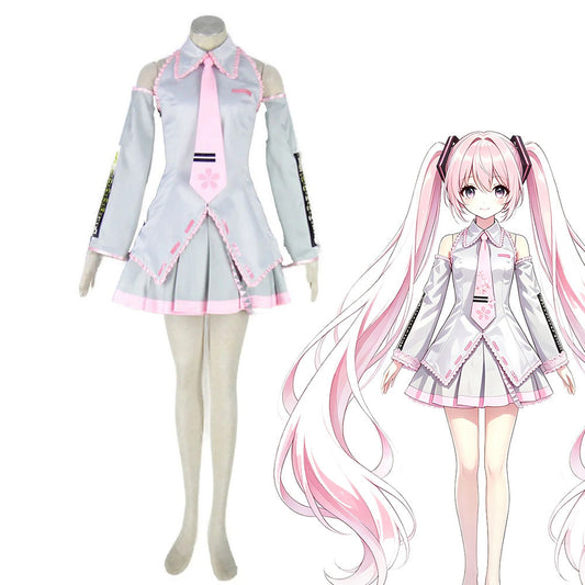 Virtual Singer Spring Sakura Diva 39 Cosplay Silver Dress Kit with Accessories for Women Kids