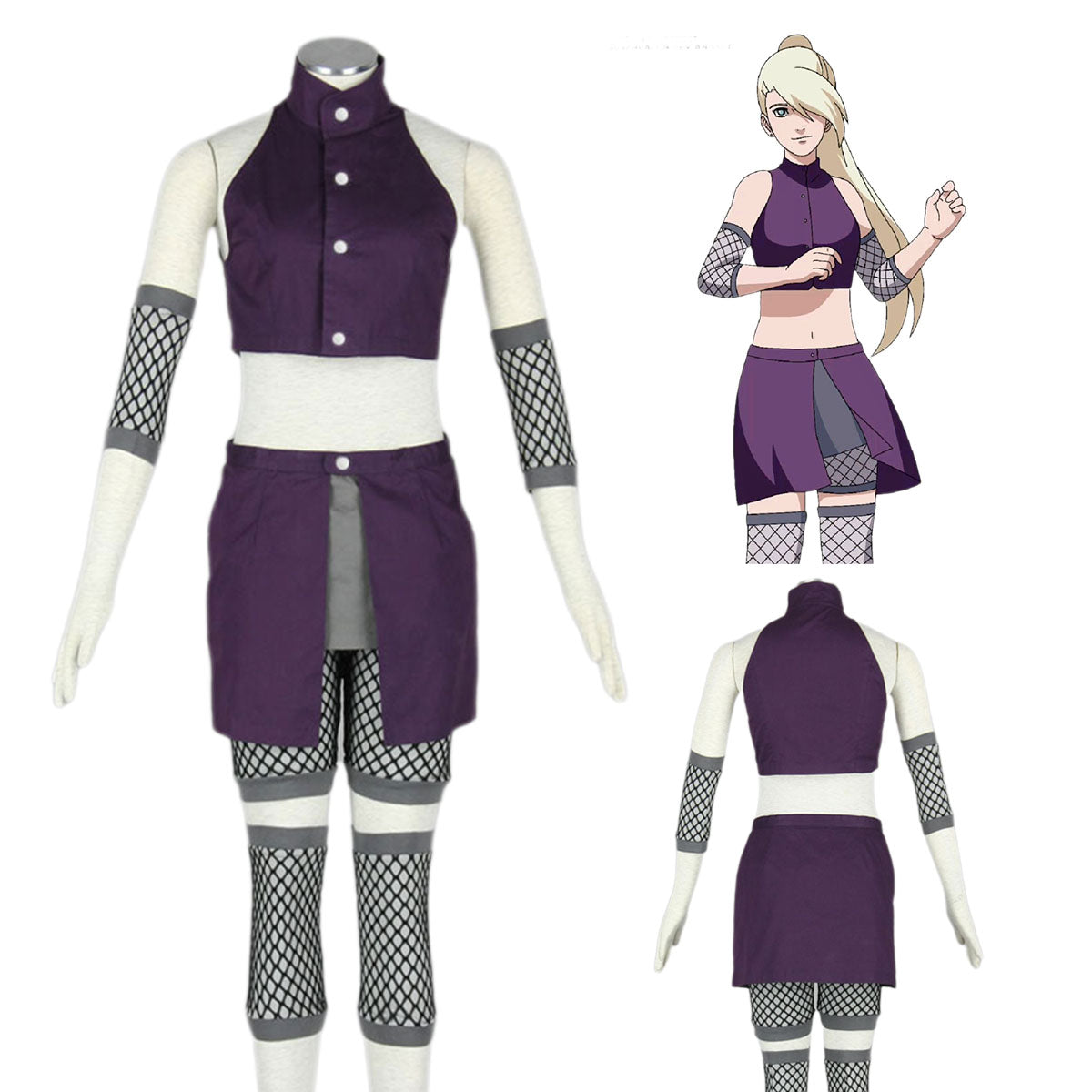 Women and Kids 5 PCS Naruto Costume Ino Yamanaka Cosplay Costume Kit