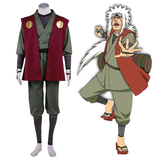 8 PCS Naruto Costume Jiraiya Sage Cosplay Full Outfit Kit for Men and Kids
