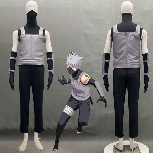 Naruto Costume Kakashi Anbu Style Cosplay Mask Shirt Outfits with Gray Armor for Men Kids