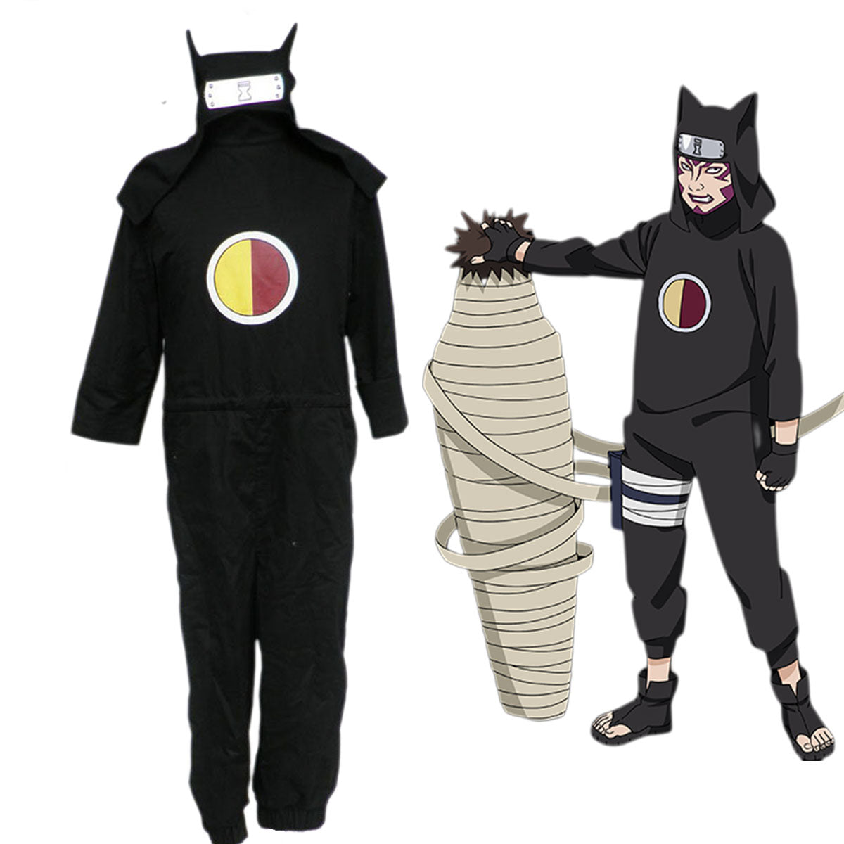 Anime Naruto Costume Kankuro Cosplay Black Outfit Kit with Hat for Men and Kids