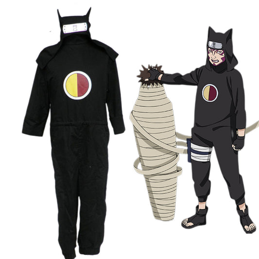Anime Naruto Costume Kankuro Cosplay Black Outfit Kit with Hat for Men and Kids