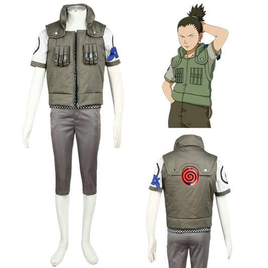 5 PCS Anime Naruto Costume Shikamaru Nara Cosplay Full Outfit Kit for Men and Kids
