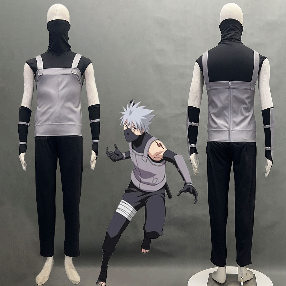 Anime Naruto Costume Kakashi Anbu Style Cosplay Gray Vevst Uniform Mask Shirt Outfit Kit for Men and Kids