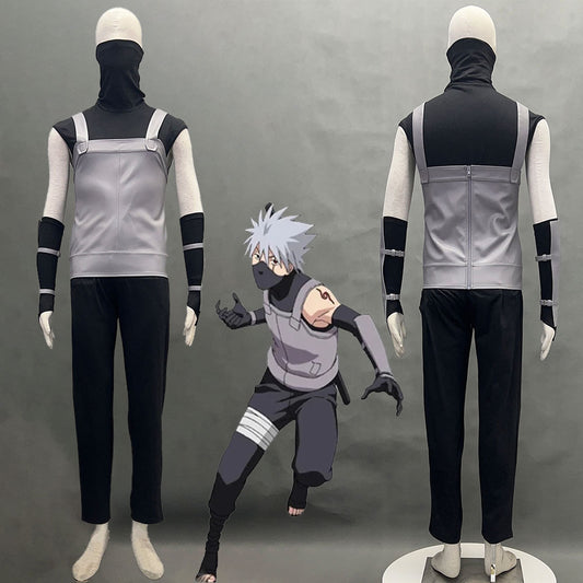 Anime Naruto Costume Kakashi Anbu Style Cosplay Gray Vevst Uniform Mask Shirt Outfit Kit for Men and Kids