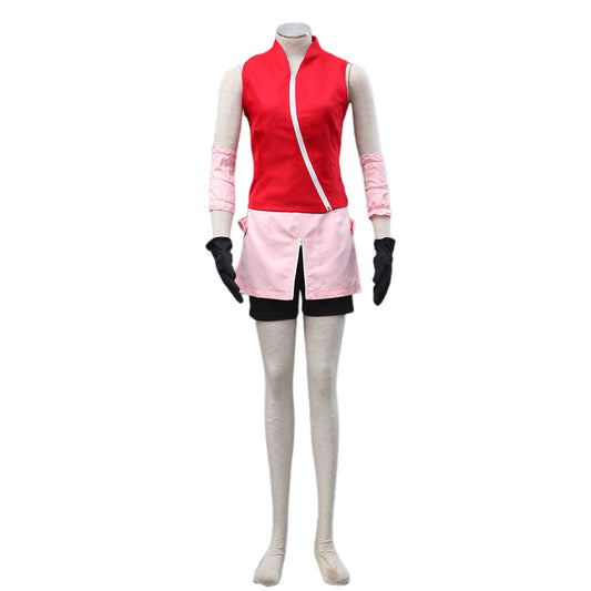 Anime Pink Hair Cherry Blossom Female Ninja Cosplay Costume Kit for Women and Kids