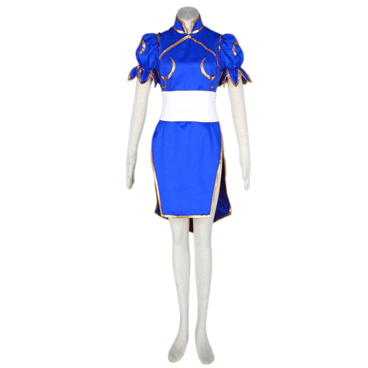 Game Street Fighter Costume Chunli Blue Cosplay Dress Kit with Headdress and Belt