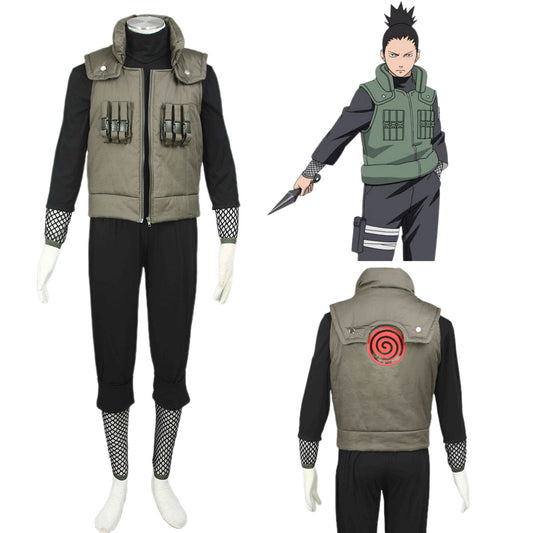 Anime Naruto Costume Shikamaru Nara Cosplay Outfit Kit with Ninja Arm Band For Men and Kids