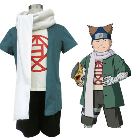 5 PCS Naruto Costume Choji Cosplay Green Outfit Kit for Men and Kids