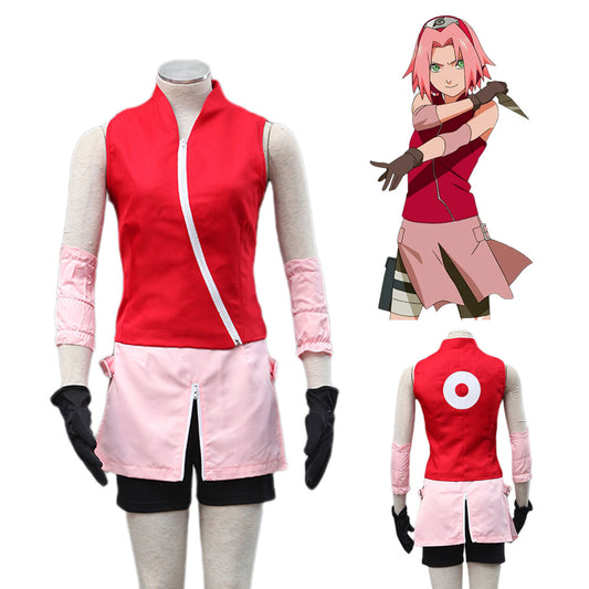 Anime Naruto Costume Sakura Cosplay Costume Kit with Headband for Women and Kids
