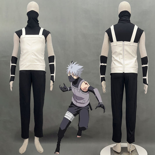 Anime Naruto Costume Kakashi Anbu Cosplay Elite White Vest Set with Mask Shirt for Men and Kids