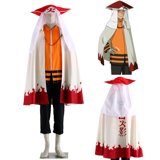 Anime Naruto Costume Naruto Seventh Hokage Cosplay Uniform Kit with Hat for Men and Kids