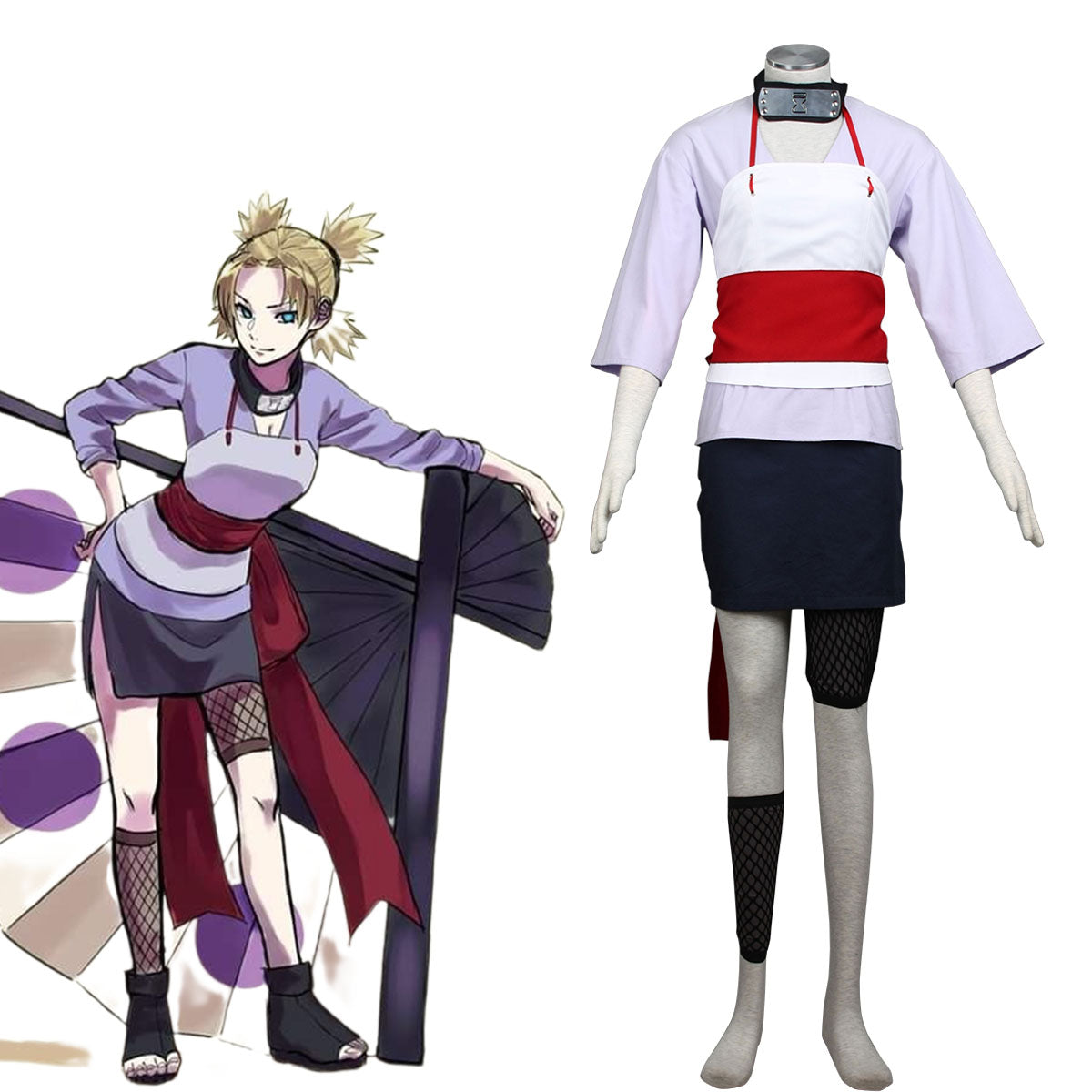 7PCS Naruto Costume Temari Cosplay Outfit Set for Women and Kids