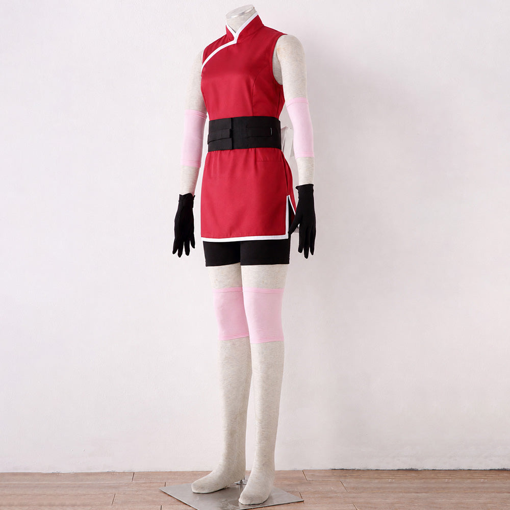 Red Cheongsam Top Shorts Outfit Ninja Cosplay Set with Wig and Classic Headband for Women Girls