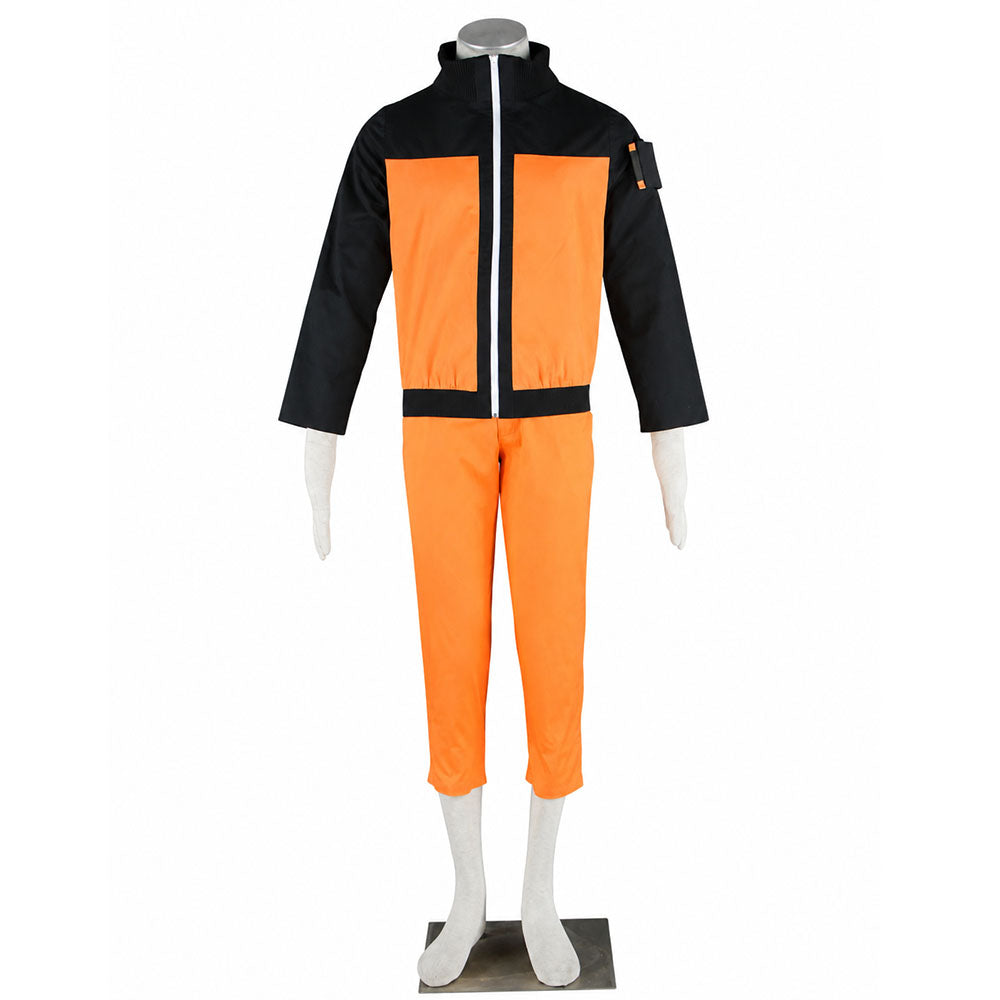 Anime Ninja Orange Black Outfit Costume with Wig Classic Ninja Headband for Men Kids