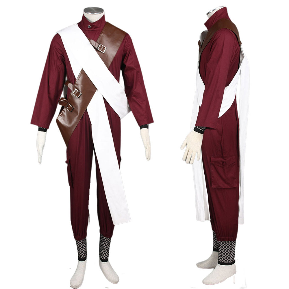 Anime Desert Sand Controller Ninja Cosplay Costume Burgundy Outfit Kit for Men and Kids