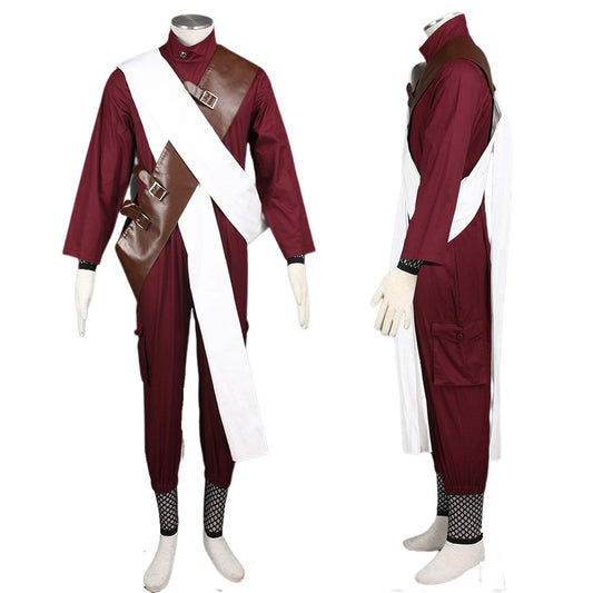 Anime Desert Sand Controller Ninja Cosplay Costume Burgundy Outfit Kit for Men and Kids