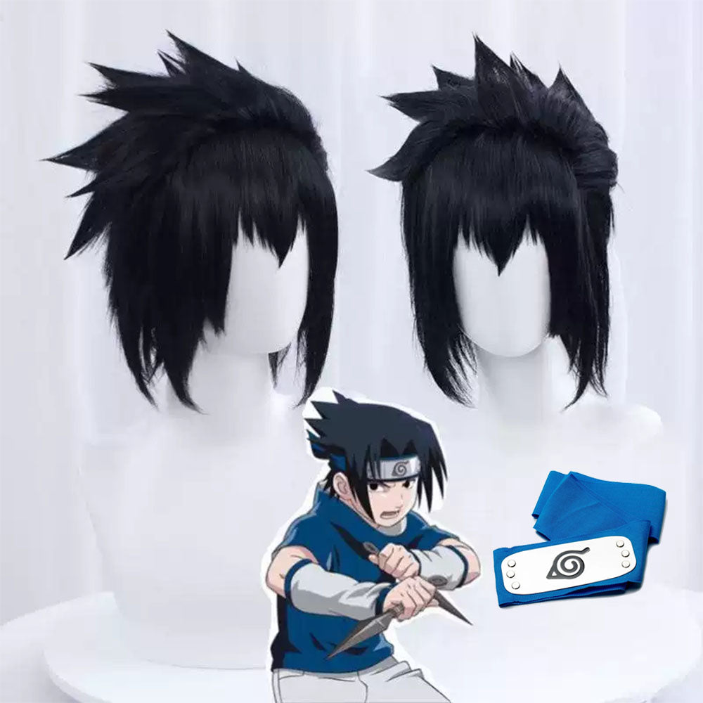 Anime Naruto Costume Sasuke Cosplay Wig with Ninja Headband