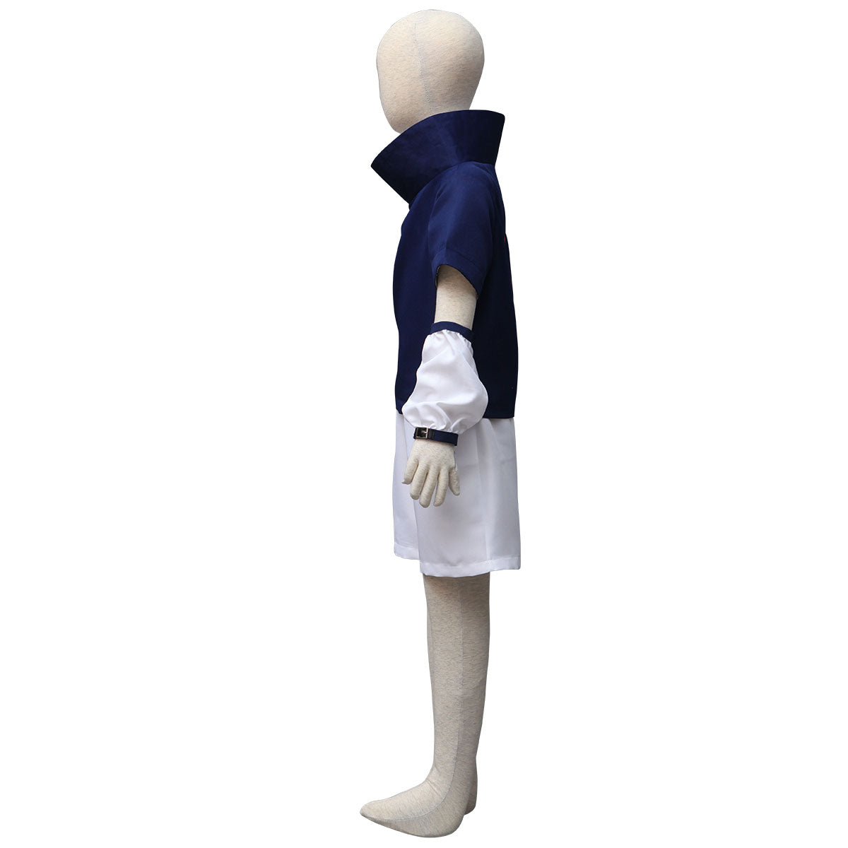 Ninja Cosplay Costume with Wig and Classic Ninja Headband Blue High Collar Top Shorts Set for Men Kids