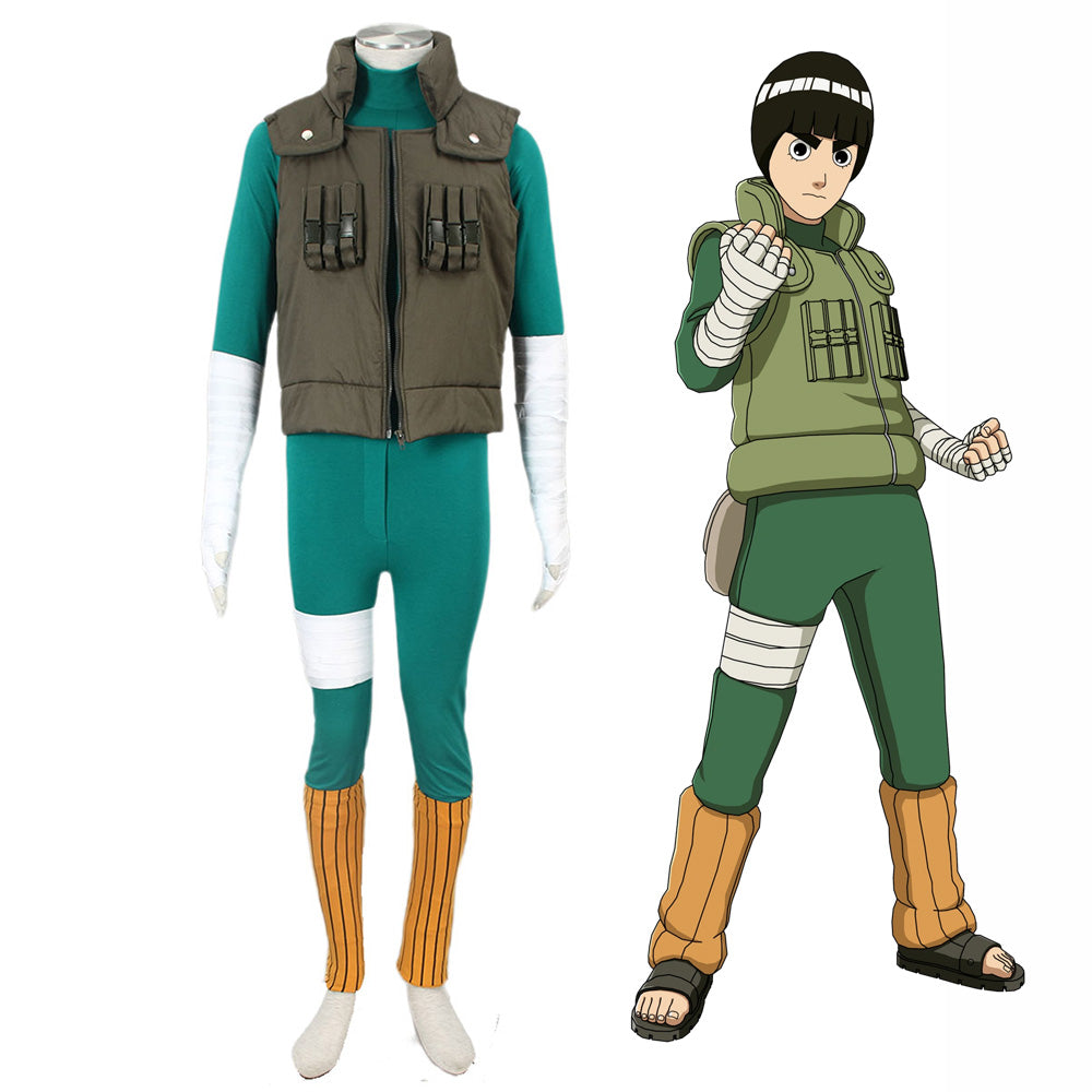 Anime Naruto Costume Rock Lee Training Cosplay Full Outfit Kit for Men and Kids