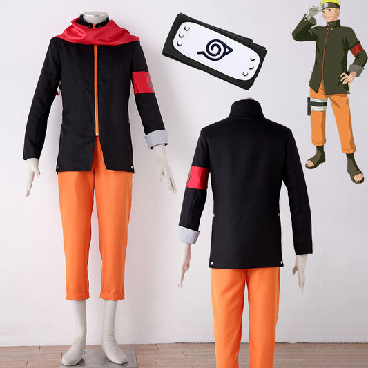 Anime Movie Naruto The Last Costume Naruto Cosplay Uniform Kit with Red scarf for Men & Kids