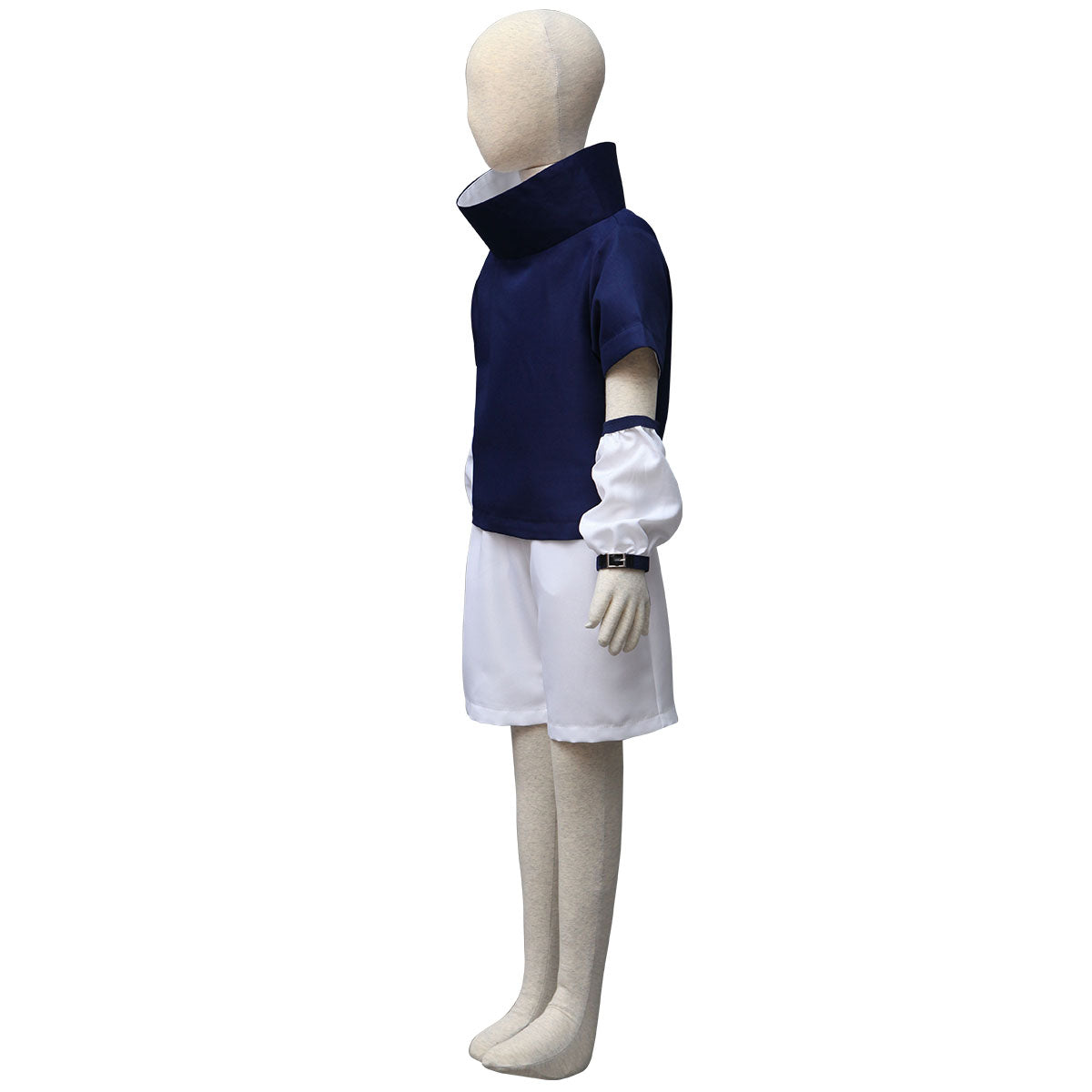 Ninja Cosplay Costume with Wig and Classic Ninja Headband Blue High Collar Top Shorts Set for Men Kids