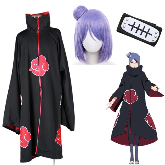 Anime Naruto Costume Paper Angel Konan Akatsuki Cosplay Embroidered Cloak with Wig for Women Kids