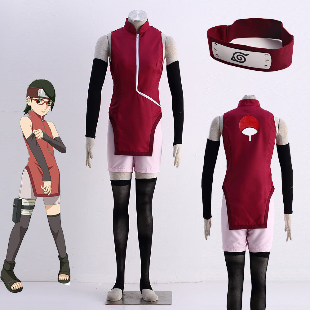 Anime Naruto Boruto Costume Sarada Uchiha Cosplay Full Outfit Kit for Women and Kids