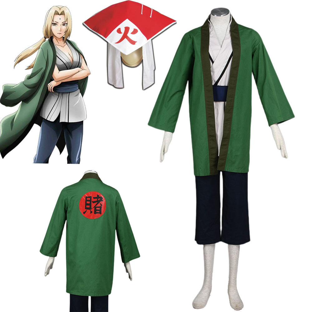 Anime Naruto Costume Fifth Hokage Tsunade Cosplay Kit with Hokage Hat for Women and Kids