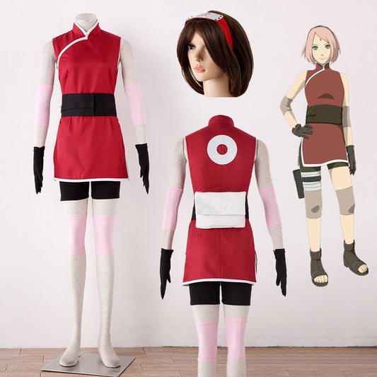 8 PCS Anime Naruto The Last Costume Sakura Cosplay Outfit Kit for Women and Kids