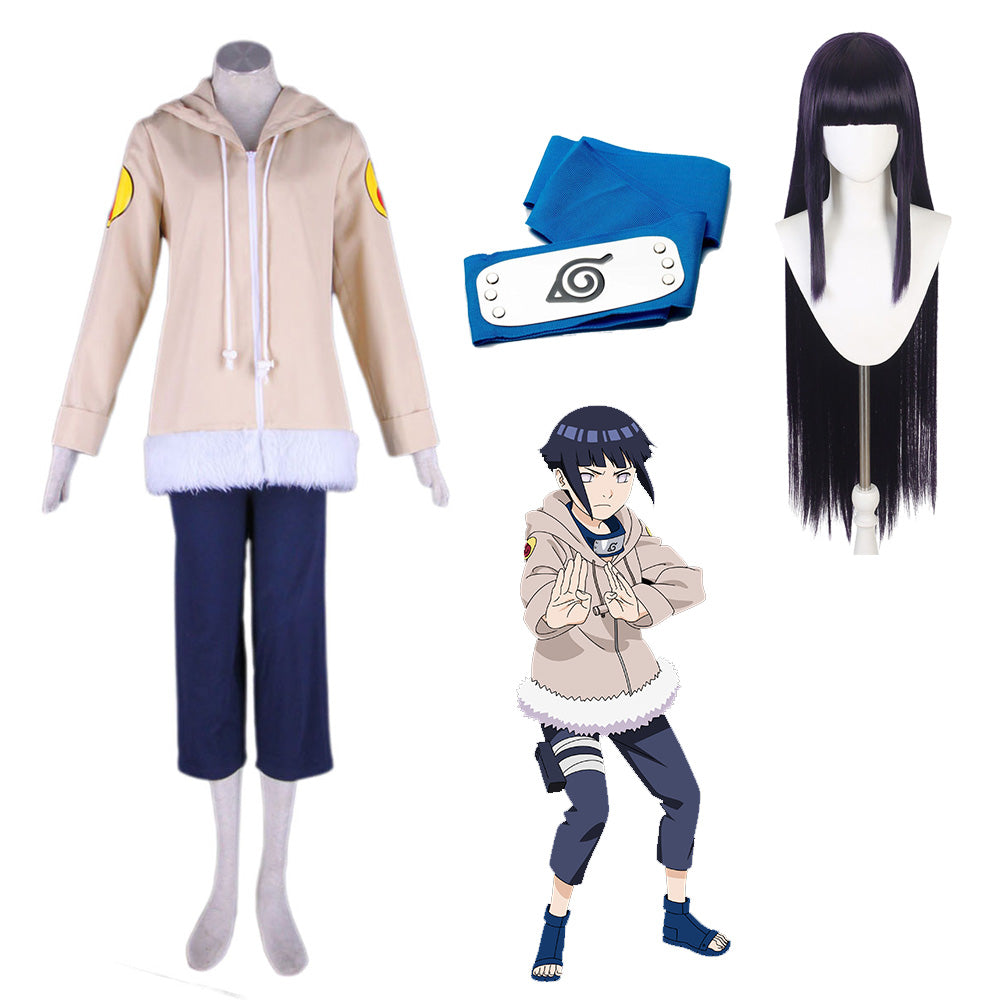 4 PCS Naruto Costume Hinata Cosplay Outfit with Wig Headband for Women and Kids