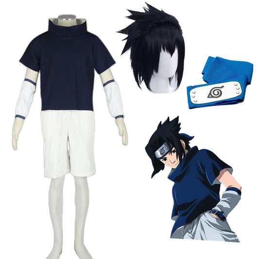 5 PCS Naruto Costume Sasuke Cosplay Outfit with Wig Headband for Men Kids