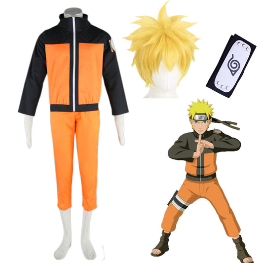 4 PCS Anime Naruto Costume Naruto Cosplay Uniform with Wig Headband for Men Kids