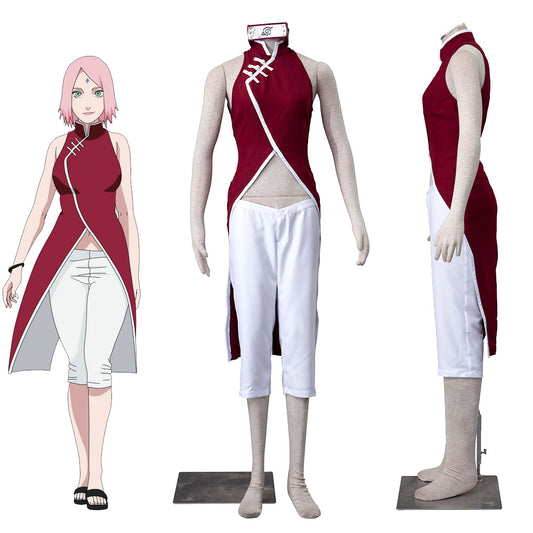 Naruto Boruto Costume Sakura Mother Version Cosplay Outfit Headband for Women and Kids
