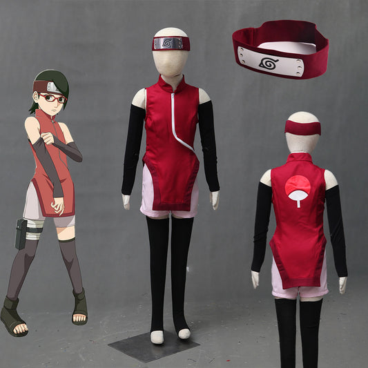 Anime Naruto Boruto Costume Sarada Uchiha Cosplay Full Outfit Kit for Women and Kids