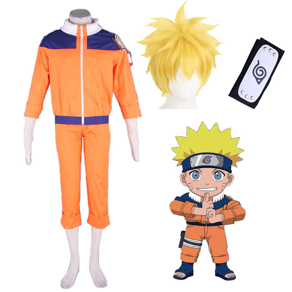 4 PCS Naruto Costume Naruto Cosplay Outfits with Wig for Adults and Kids