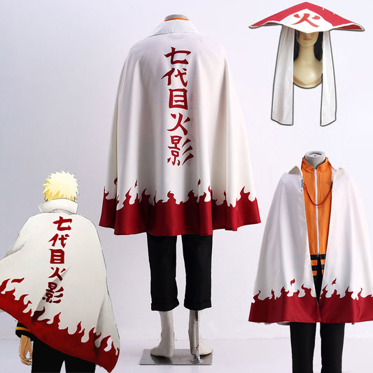 Anime Naruto Costume Naruto Seventh Hokage Cosplay White Cloak with Hokage Hat for Kids Adults