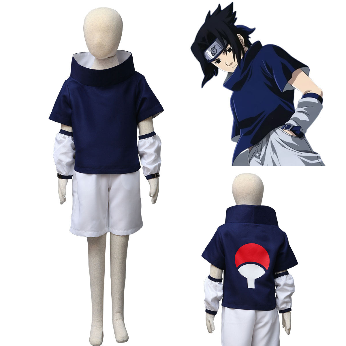 Naruto Costume Uchiha Sasuke Cosplay High Collar Costume with Headband for Boys Men