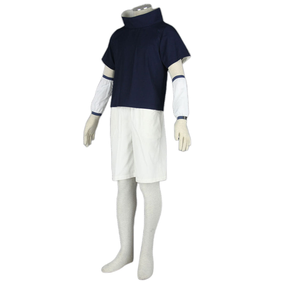Blue High Collar Ninja Cosplay Costume with Shorts Sleeves Classic Headband for Boys Men