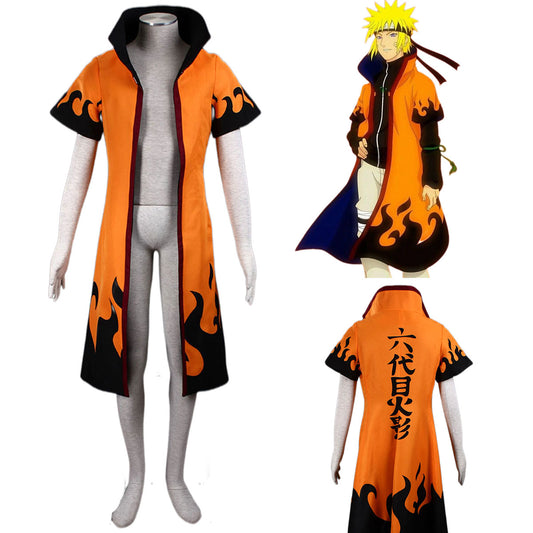 Anime Naruto Costume Naruto 6th Hokage Cosplay Costume Orange Cloak for Men and Kids